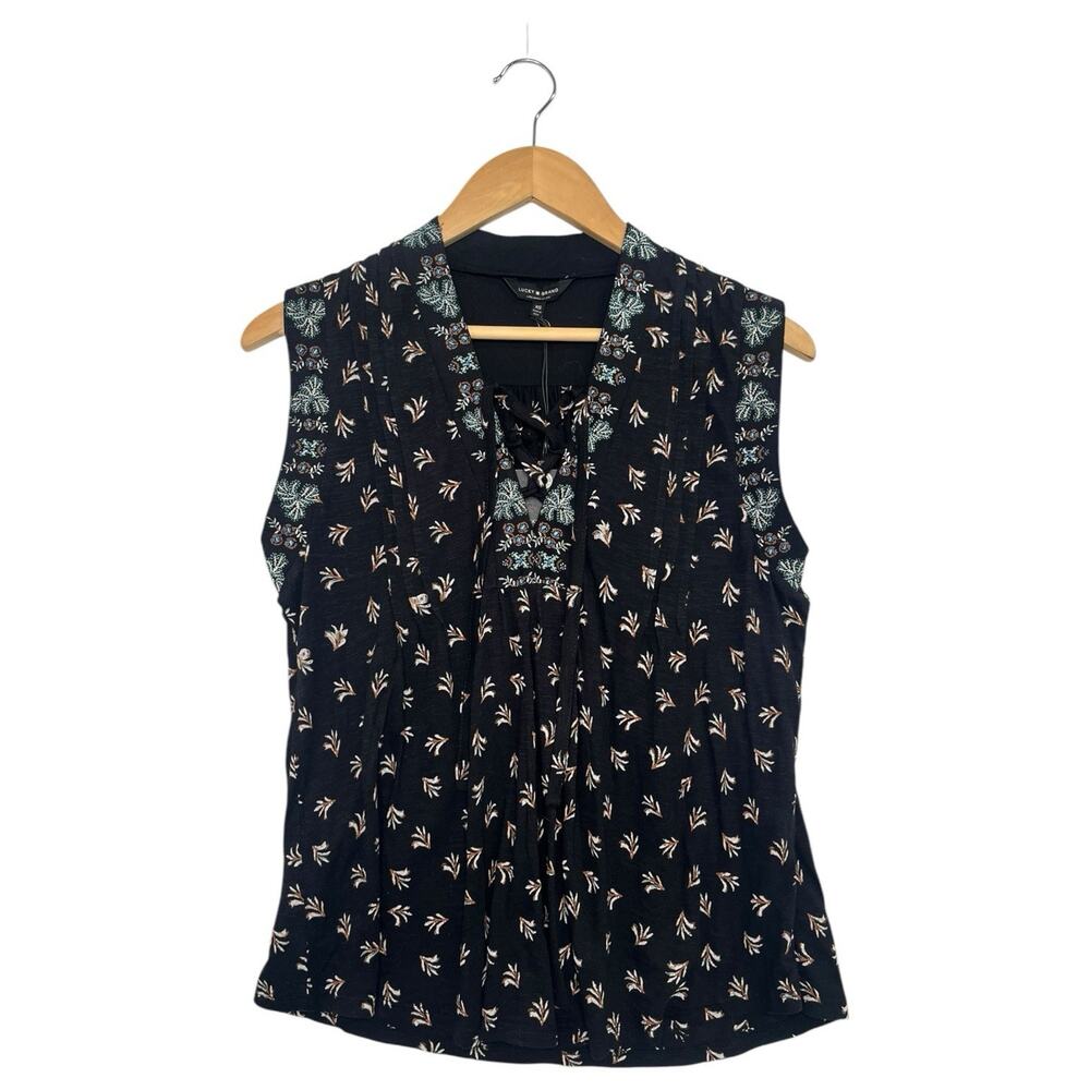 Lucky Brand black floral sleeveless top